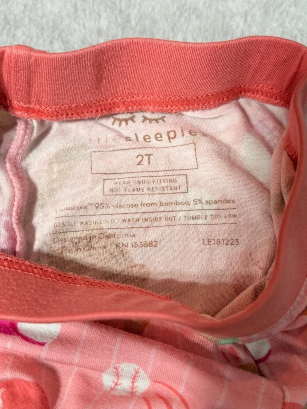 Little Sleepies 2T Baseball Bamboo Viscose Two-Piece Pajama Set Pink